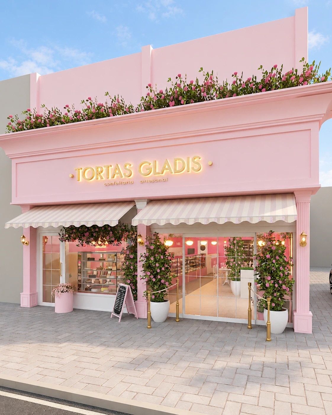 Tortas Gladis — proposta arquitetônica da fachada rosa